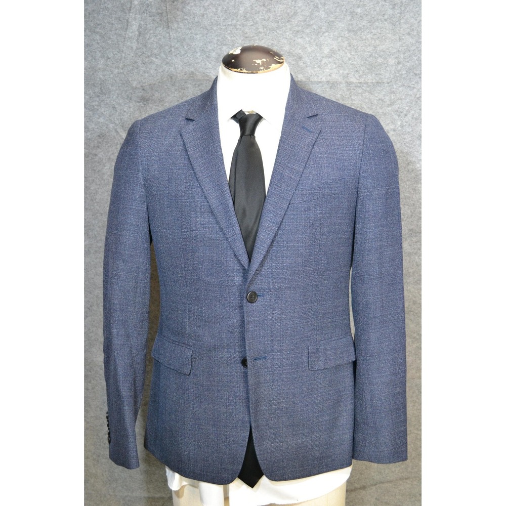 Theory Sport Coat Mens 40R Blue Basket Weave Pure Wool Texture Blazer Jacket
